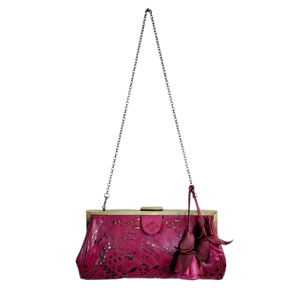 PATRICIA NASH Athena Laser Cut Leather Vintage Collection Frame Chain Handbag